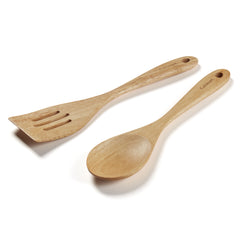 GreenGourmet® Rubberwood 2-Pc Tool Set (Slotted Turner & Solid Spoon)