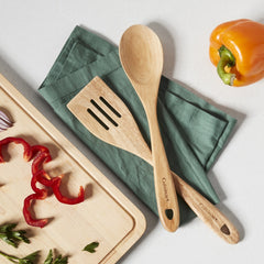 GreenGourmet® Rubberwood 2-Pc Tool Set (Slotted Turner & Solid Spoon)