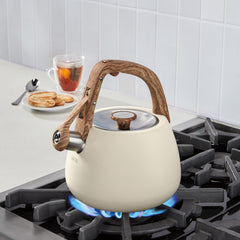 2 Qt. Cream Stainless Steel Tea Kettle