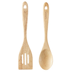 GreenGourmet® Rubberwood 2-Pc Tool Set (Slotted Turner & Solid Spoon)