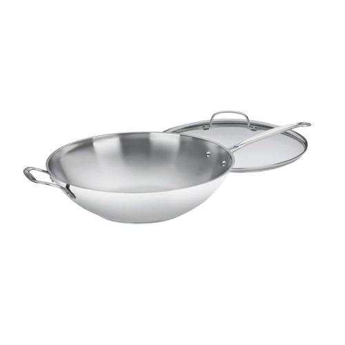 Chef's Classic™ Stainless 14" Stir-Fry Pan with Helper Handle & Glass Cover