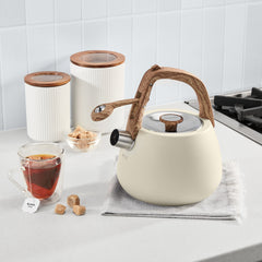 2 Qt. Cream Stainless Steel Tea Kettle